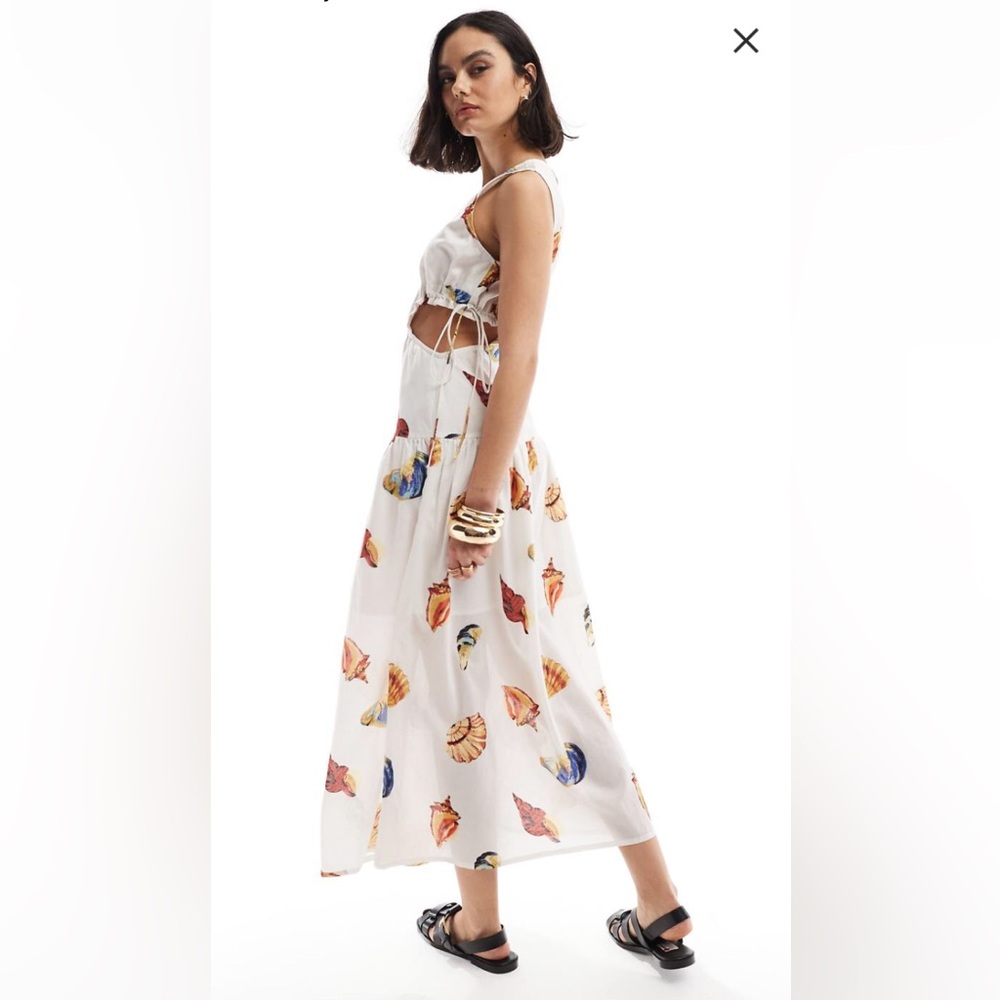 NWT ASOS White nautical seashell maxi dress with side cut out - Picture 5 of 6